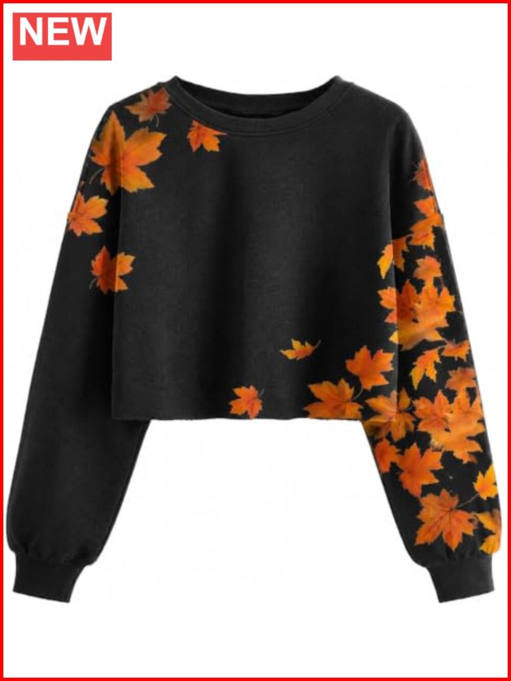 Women's Crop Sweatshirt Maple Leaf Crew Neck Long Sleeve